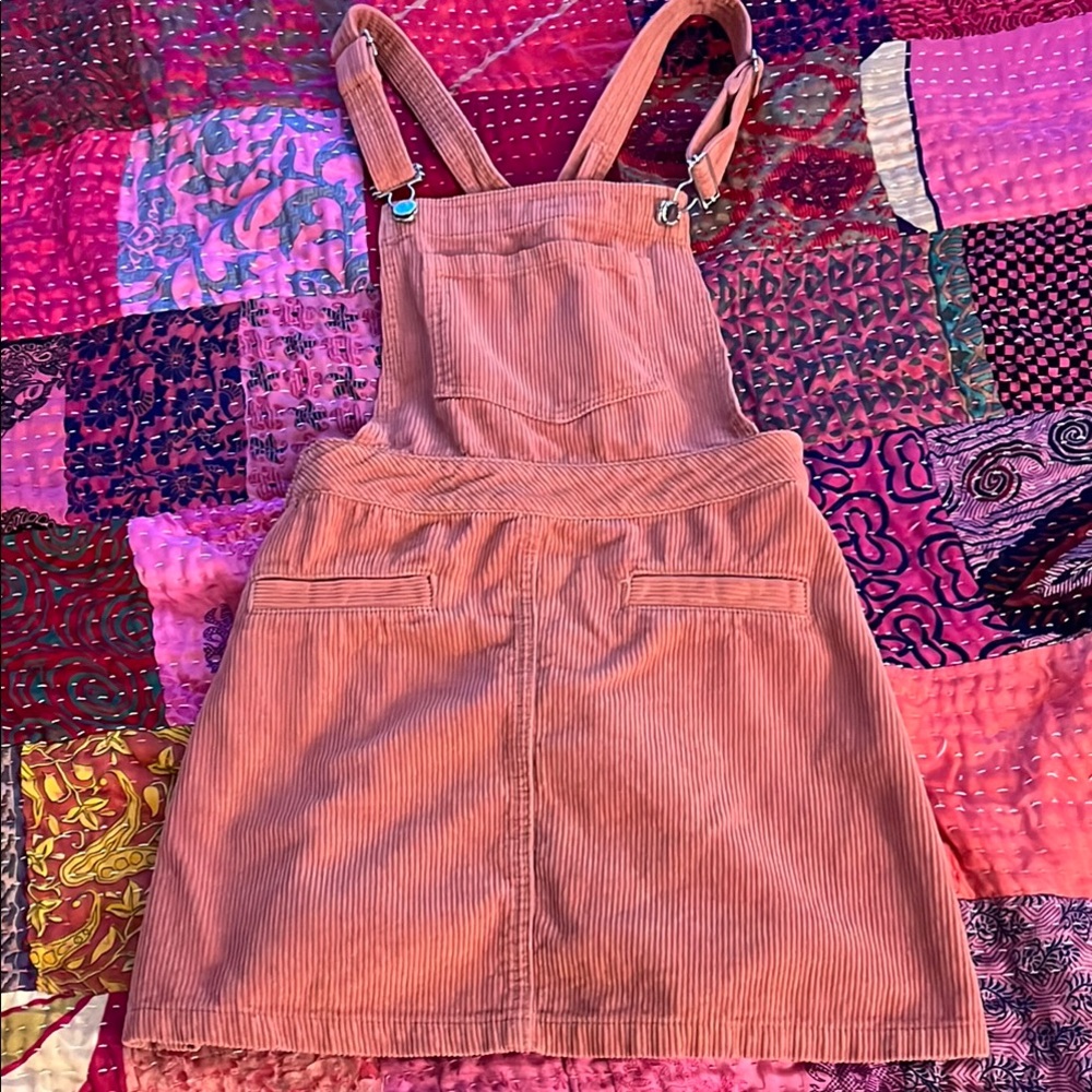 Pink Corduroy Overall Dress